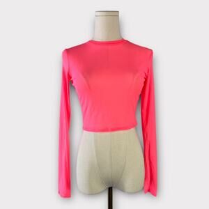 Triangl Swimwear Hot Pink Mesh Long Sleeve Crop Top XS NEW